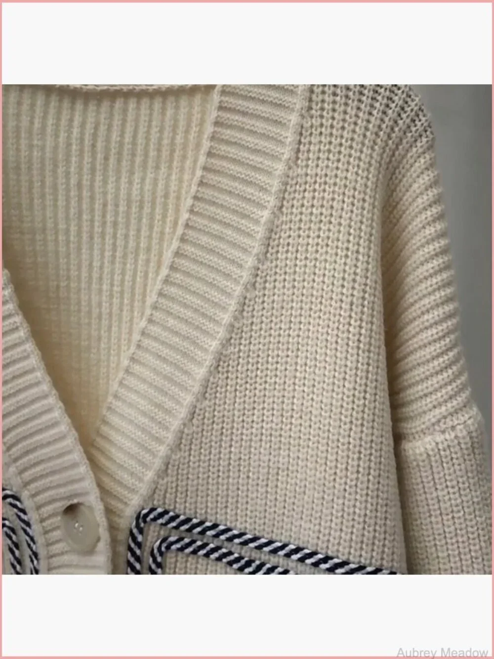 Open Front Chunky Cable Knit Cardigan with Denim Pockets